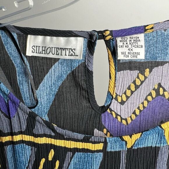 Silhouettes Gauzy Crinkle Abstract Top Womens 4X Rayon Artsy Art To Wear Boho - Picture 2 of 11